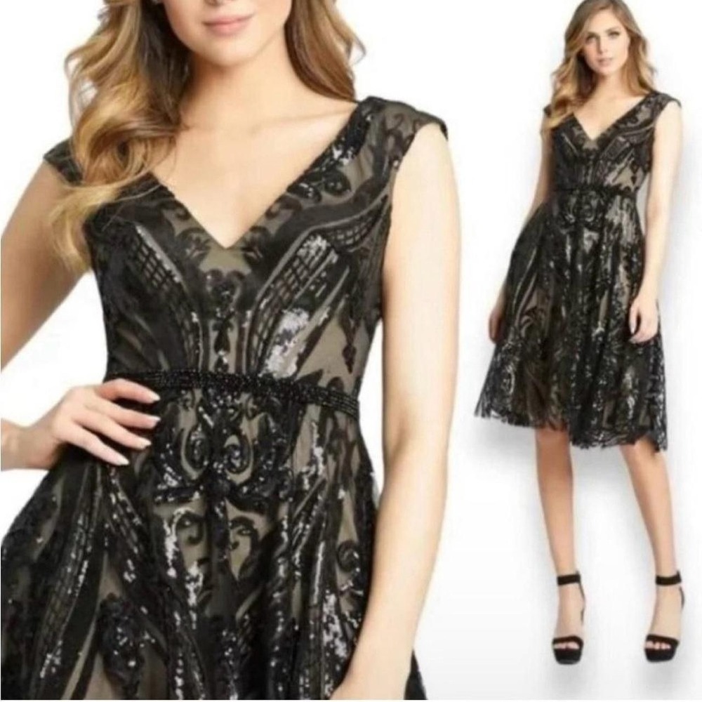 mac duggal black dress sz 4